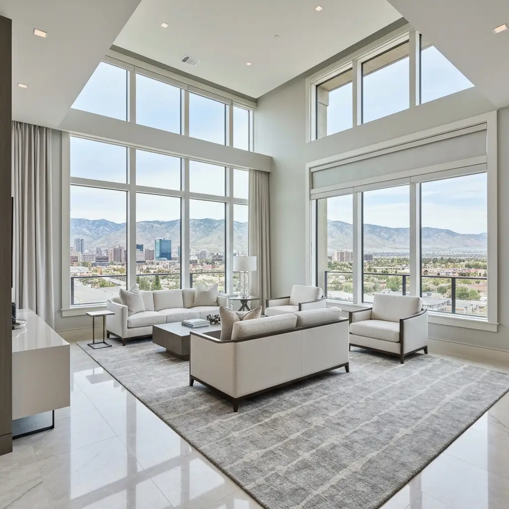 Modern Salt Lake City home interior with mountain views